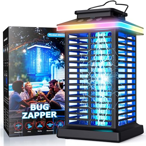 Bug Zapper Outdoor, 2025 Upgraded Mosquito Zapper 3 in 1 Rechargeable Bug Zapper Outdoor with 5000mAh Battery & LED Night Light, 4000V Electric Fly Zapper for Outside Patio, Backyard, Garden BK