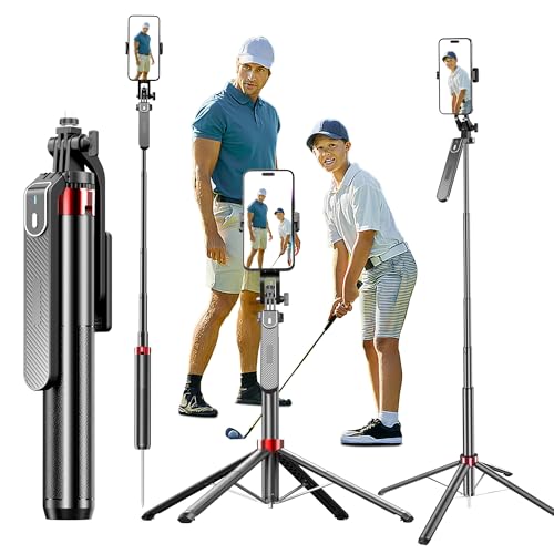 Monopod and Tripod Selfie Stick to Record Golf Swing - Etendable Cell Phone Tripod Stand with Wireless Remote and Phone Holder, Golf Training Aid - Compatible with All iPhone Android Phone