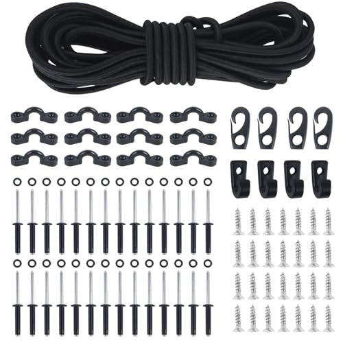 Kayak Deck Rigging Kit with 19.7 FT Bungee Cord,Deck Rigging Kit Accessory with Deck Loops Tie Down Pad Eyes and Mount Accessories,Kayak Bungee Rigging Kit,for Kayak Boat Canoe Kit