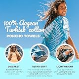 Nova Blue Surf Poncho – Tropical Blue Palm Leaves Towel Poncho – Large Changing Towel (33 x 37) – 100% Turkish Cotton Hooded Towel Adult for Surf Beach Pool and Swim