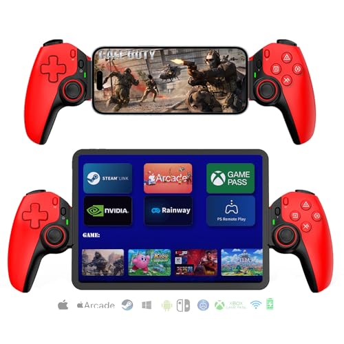 Mobile Cloud Gaming Controller for iPhone 15/14, iPad, Tablet, Android/PC/Switch/PS3/PS4 Gamepad Joystick with Turbo, Streaming on PS5/PS4/Xbox/PC, Hall Effect/Hall Trigger, 6-Axis Gyro Sensor Red