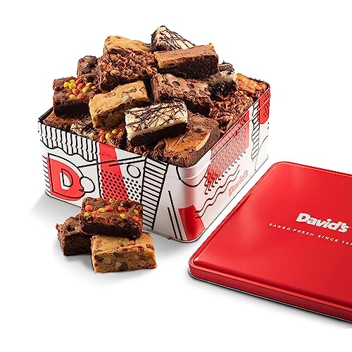 David's Cookies Assorted Brownies Gift Tin - 20 Slices of Individually Wrapped Gourmet Brownies - Delicious Variety of Flavors, Fresh Baked Snacks - Ideal Brownies Gift Basket For Special Occasions