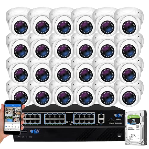 GW Security 32 Channel 4K NVR 5MP H.265 IP Surveillance Security Camera System with 24-Piece Super HD 1920P Weatherproof Microphone PoE Security Dome Cameras, AI Human Detection