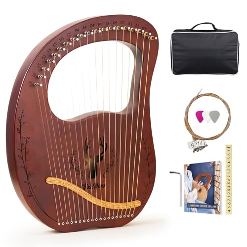 VixxNoxx Lyre Harp, 19-String Mahogany Lyra Harp Kit, Stringed Musical Instruments with Tuning Wrench Bag Instructions Extra Strings for Beginners Adults