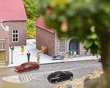 Sratte 64 Pcs Model Train Scenery Accessories 1: 50 Scale Painted Figures Miniature People Figurines Mini Architectural Model Cars Trees Lamps Bench Lawn for Micro Scene Projects