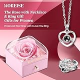 WOKEISE Preserved Real Rose with I Love You Necklace and Crown Ring 100 Languages, Gifts for Women, Girlfriend, Wife, Mom, Grandma, Birthday, Anniversary, Valentine's Day, Mother's Day - Pink