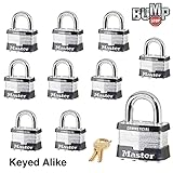 Master Lock Padlock - 2" W Body x 1" L Shackle, Ten (10) Keyed Alike Locks 5 NKA-10 w/Bump Stop Technology