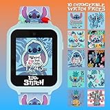 Disney Stitch Kids Smart Watch with 10 Customizable Faces, Camera, Voice Recorder, Calculator, and Step Counter – Touchscreen Interactive Watch for Kids – Blue Silicone Strap