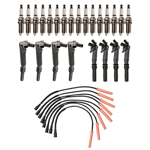 TRQ Ignition Kit Ignition Coil Spark Plugs Wire Set Compatible with 2010-2014 Ford F-150 2011-2016 F-250 Super Duty F-350 Super Duty