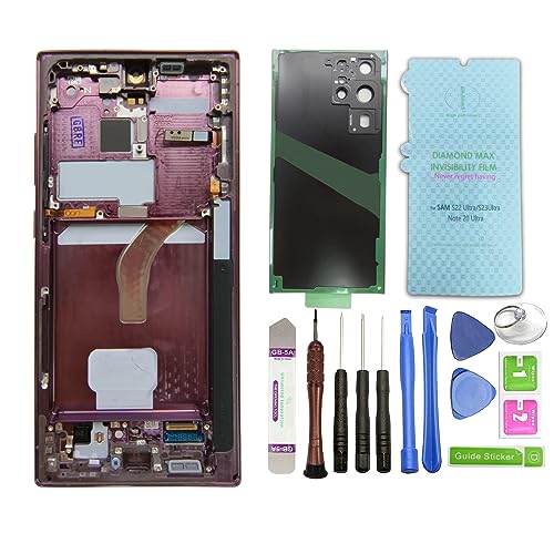 R RONPHONE for Samsung Galaxy S22 Ultra LCD Display with Frame Original LCD Digitizer Screen Display Touch Screen Replacement (Burgundy)