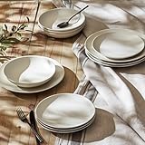 Porto by Stone Lain Semplice 12-Piece Premium Kitchen & Dining Dinnerware Set Stoneware, White Matte, Crafted in Portugal, Dishwasher and Microwave Safe Scratch-Resistant Dish Set for 4