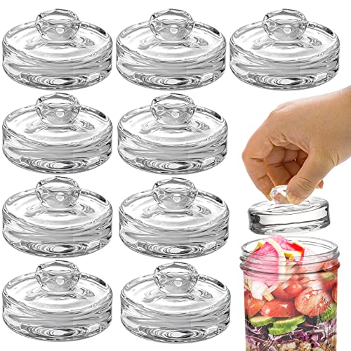 YOUEON 9 Pack Fermentation Glass Weights with Easy Grip Handles for Wide Mouth Mason Jars, Pickling Jars, Glass Fermentation Weights for Fermenting Kit, Sauerkraut, Kimchi and More