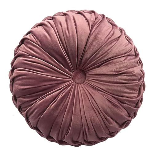 Teieas Round Throw Pillow Velvet Home Decoration Pleated Round Pillow Cushion for Couch Chair Bed Car Blush