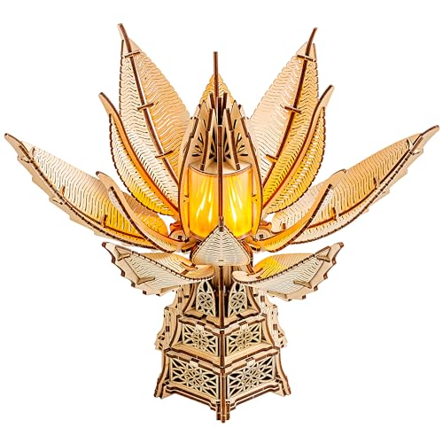 Wood Trick Fiery Bloom Luminous LED 3D Wooden Puzzles for Adults and Kids to Build - Interactive Mechanical Movement - Engineering DIY Project Mechanical 3D Puzzle Model Kits for Adults