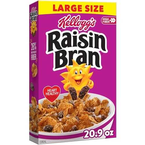 Kellogg's Raisin Bran Breakfast Cereal, Fiber Cereal, Family Breakfast, Large Size, Original, 20.9oz Box (1 Box)