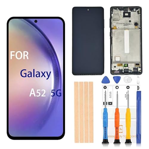 Pishzeo Original 6.5 inch Amoled LCD Digitizer for Samsung Galaxy A52 5G Screen Replacement SM-A526U, A526U1, A526E, A526B/DS Touch Display, Full HD Digitizer Assembl (with Frame Black US Version)