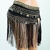 Wuchieal Belly Dance Tribe National Style Belt Tassel Hip Scarfs Velvet Waist Large, Black