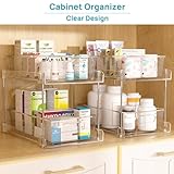 Vtopmart 4 Pack Bathroom Organizer, 2 Tier Clear Under Sink Organizers Vanity Countertop Storage Container,Cabinet Drawers Bins, Pull-Out Organization with Track for Pantry, Kitchen