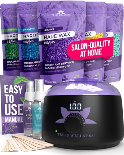 Tress Wellness Waxing Kit for Brazilian Wax - Easy to Use - For Sensitive Skin - Digital Display, Black Purple Flower