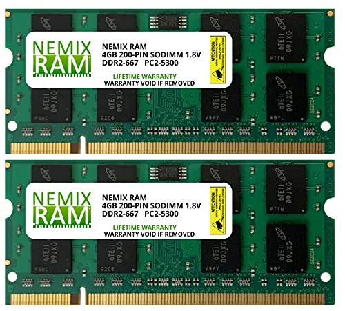 NEMIX RAM 8GB (2X4GB) DDR2 667MHZ PC2-5300 2Rx8 1.8V Non-ECC SODIMM Laptop PC Memory KIT