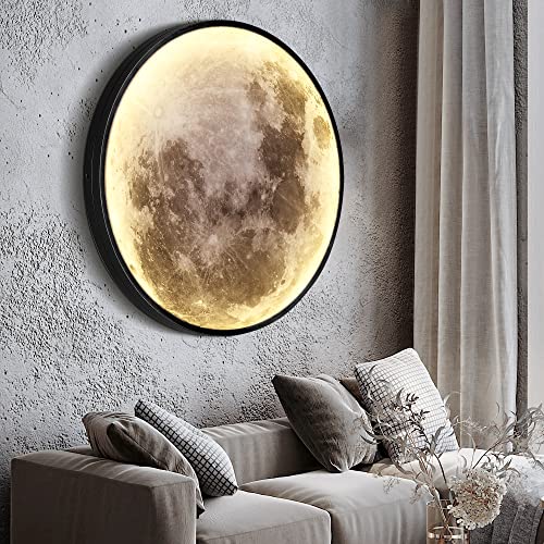 Dimmable Moon Wall Light 19.6 inch Wall Light with Remote Control Plug-in Modern LED Wall Light, 24W Black Wall Lamp Indoor Wall Mounted Ceiling Light Fixture for Living Room Bedroom