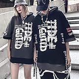 XYXIONGMAO Techwear Shirt Japanese Streetwear Hip Hop Shirts for Men Graphic T Alphabet Design Workwear Casual Short-Sleeved Men's Loose Couple T-Shirt Gothic Hoodie（Black-L）