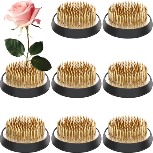 Sliner 8 Pcs 2 Inch Floral Frogs Round Brass Flower Holder Japanese Ikebana Vase Floral Frogs Arranger Fixed Tools Pin for Flower Arrangement Home DIY Craft(Gold)