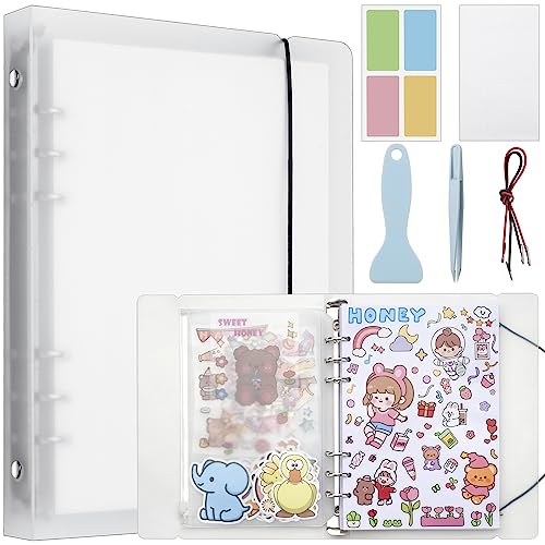 SUNEZLGO Reusable Sticker Album with 100 Sheets, Collecting Book with Pockets, A5