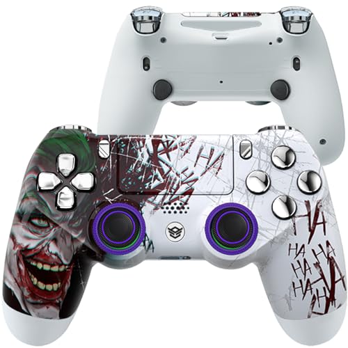 HEXGAMING NEW SPIKE Wireless Controller Compatible with ps4-2 Back Buttons - Triggers Stop - Interchangeable Thumbsticks - Clown Silver White