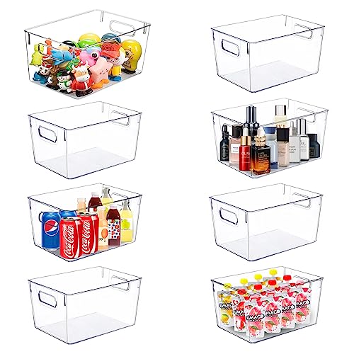 Set of 8 pack Clear Plastic Storage Bins, Pantry Organization and Storage, Clear Organizing Bins for Kitchen Organization, Freeze Storage, Home Edit and Cabinet Organizers (8Large)