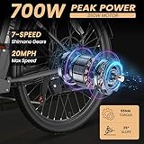 MOONCOOL Electric Bike for Adults, 700W Peak Power 7 Speed Step Through Electric Cruiser Bike, 40 Miles Electric Bicycle with 36V 10.4Ah Battery, Aluminum Frame City Commuter E Bikes for Women, Men