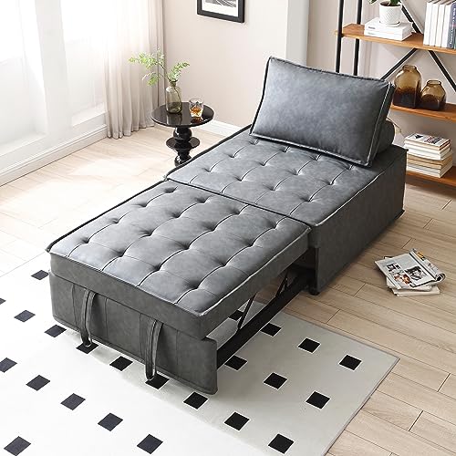 VeroFree Multipurpose Leather Ottoman Lazy Chair, Sofa Bed Storage Pouf – Dark Grey, Convertible for Living Room, Dining Room, Guest Bed