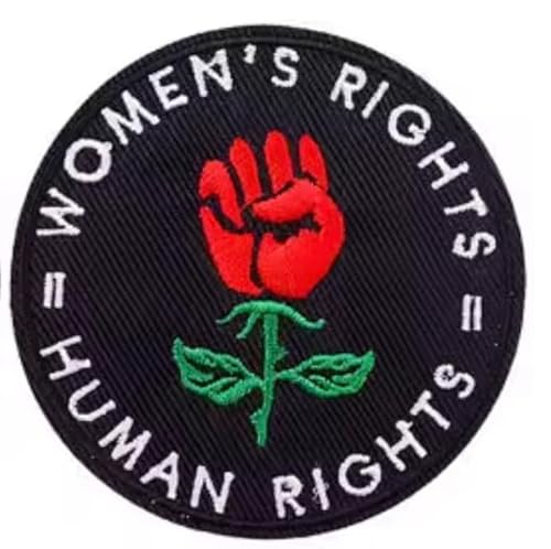 Women's Rights = Human Rights Raised Fist Red Flower Rose Feminist Women Pride Feminism Girl Woman Equal Power 3" Iron On Embroidered Patch for Clothing