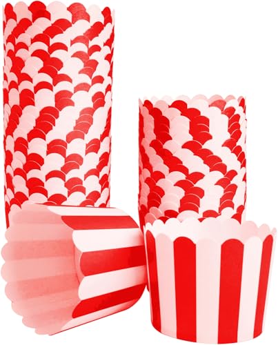 50-Pack Muffin Cups Baking Paper Cup Cupcake Muffins Liners Red and White Stripes Baking Cups, Bottom Dia 2.3 Inch