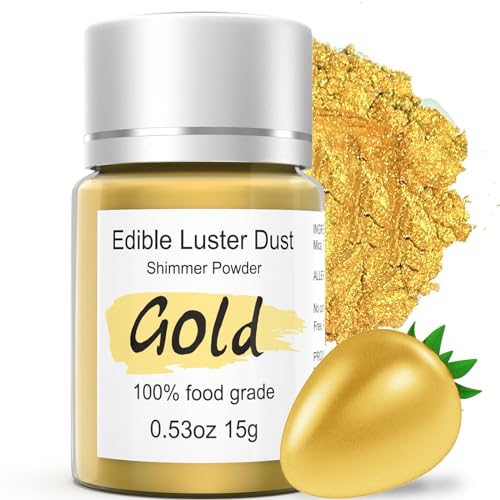 15g Edible Gold Luster Dust for Drinks Cake Decorating – Colaele Gold Shimmering Edible Glitter Dust for Chocolates, Metallic Food Coloring Powder for Edible Glitter for Cocktails, No Gluten,Vegan