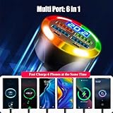 Super Fast Charge USB C Car Phone Charger Adapter 6 in 1 with Voltage Display 250W Multi Port Cigarette Lighter USB Charger with Volt Meter for iPhone 16 15 Pro Max 14 Plus 13 Samsung Android Phone