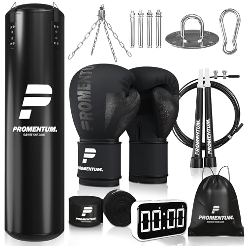 Boxing Set for Adults – 4FT Heavy Duty Hanging Punching Bag (Unfilled) with Gloves, Wraps & Timer – Kickboxing, MMA, Muay Thai Home Gym Training Kit – Saco de Boxeo para Adultos