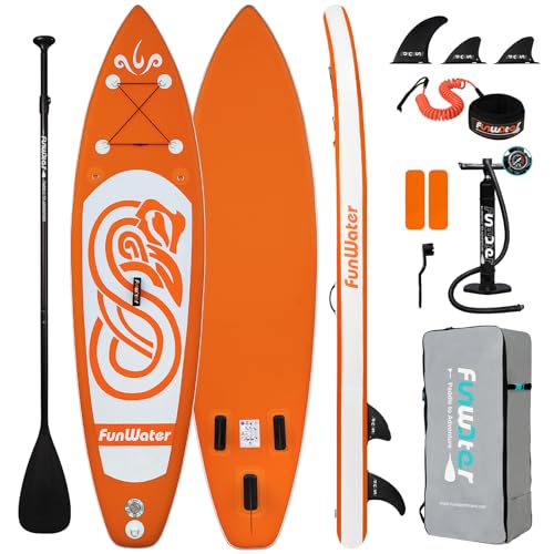 FunWater SUP Inflatable Stand Up Paddle Board 10'x31''x6'' Ultra-Light Inflatable Paddleboard with ISUP Accessories,Fins,Adjustable Paddle, Pump,Backpack, Leash, Waterproof Phone Bag,Kayak Seat