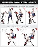 pooboo Folding Exercise Bike, Fitness Stationary Bike Machine, Upright Indoor Cycling Bike, 4-in-1 Magnetic X-Bike with 8-Level Adjustable Resistance, Bottle Holder, Arm Resistance Bands, Pulse Sensor & Back Support Cushion for Home Gym Workout (red)