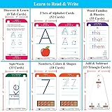 THINK2MASTER Premium 186 Laminated Alphabet, Sight Words & Phonics Flash Cards for Pre K & Kindergarten. (Bonus: 2 Dry Erase Markers, 5 Rings). Learn to Read, Write, Count, Add & Subtract Numbers.