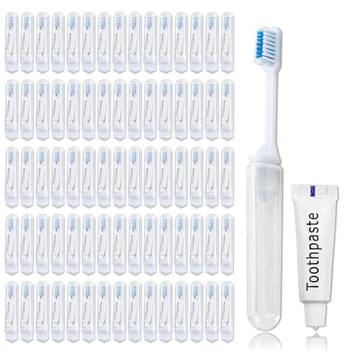 Travel Toothbrush, Toothbrush And Toothpaste Travel, Individually Packaged With Storage Box, Foldable Storage, Toothbrush Travel Size Is Suitable For Travel, Camping, Business Trip (PACK-50)