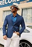 Men's Casual Knit Denim Suit Blazer Jackets Breathable Stretch Notch Lapel Collar Business Work Sports Coats Two Button