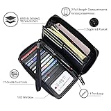 Bveyzi Women RFID Blocking Wallet Leather Zip Around Phone Clutch Large Capacity Ladies Travel Purse Wristlet (Black)