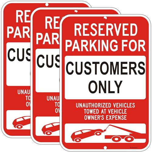 3 Pack Reserved Parking For Customers Only Sign, 18" x 12" Unauthorized Vehicles Towed Sign| Reflective Rust/Fade-Free Metal Warning Sign for Private Property, Parking Lots, Home Driveways