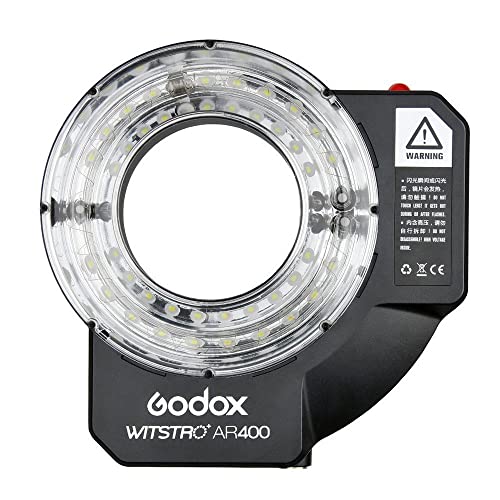 Godox Wistro AR400 Lightweight Ring Flash with Li-Ion Battery Unibody Design and Shadow-Free Illumination (Black)