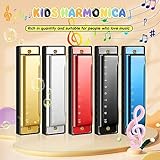 Liliful 10 Pcs 10 Hole Plastic Harmonica for Kids with Number Holes Educational Musical Harmonica Instrument Gifts for Christmas for Beginners, 5 Colors