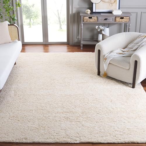 SAFAVIEH Area Rug 8x10 - Berber Shag Collection - Large - Ivory & Beige, Modern Design, Non-Shedding & Easy Cleaning, Plush Thick Pile, Ideal for Living Room, Bedroom, Dining Space (BER563A)