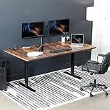 VIVO Electric 71 x 36 inch Rustic Sit Stand Desk, Dual Motor Memory Controller Height Adjustment, 2B Series, Vintage Brown Top Black Frame, DESK-KIT-2B7N-36