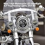 7 Inch Motorcycle LED Headlight 4.5" Fog Passing Lamps DOT Kit For Harley Davidson Fat boy Street Glide Road King Electra Glide Ultra Classic Heritage Softail Slim Deluxe 107 Yamaha Road Star V Star