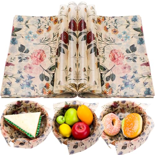 150 Sheets Wildflower Food Wax Paper, 9.8x8.3in Wildflower Red Poppy Grease Proof Deli Paper for Sandwich Snack Wrap Home Kitchen